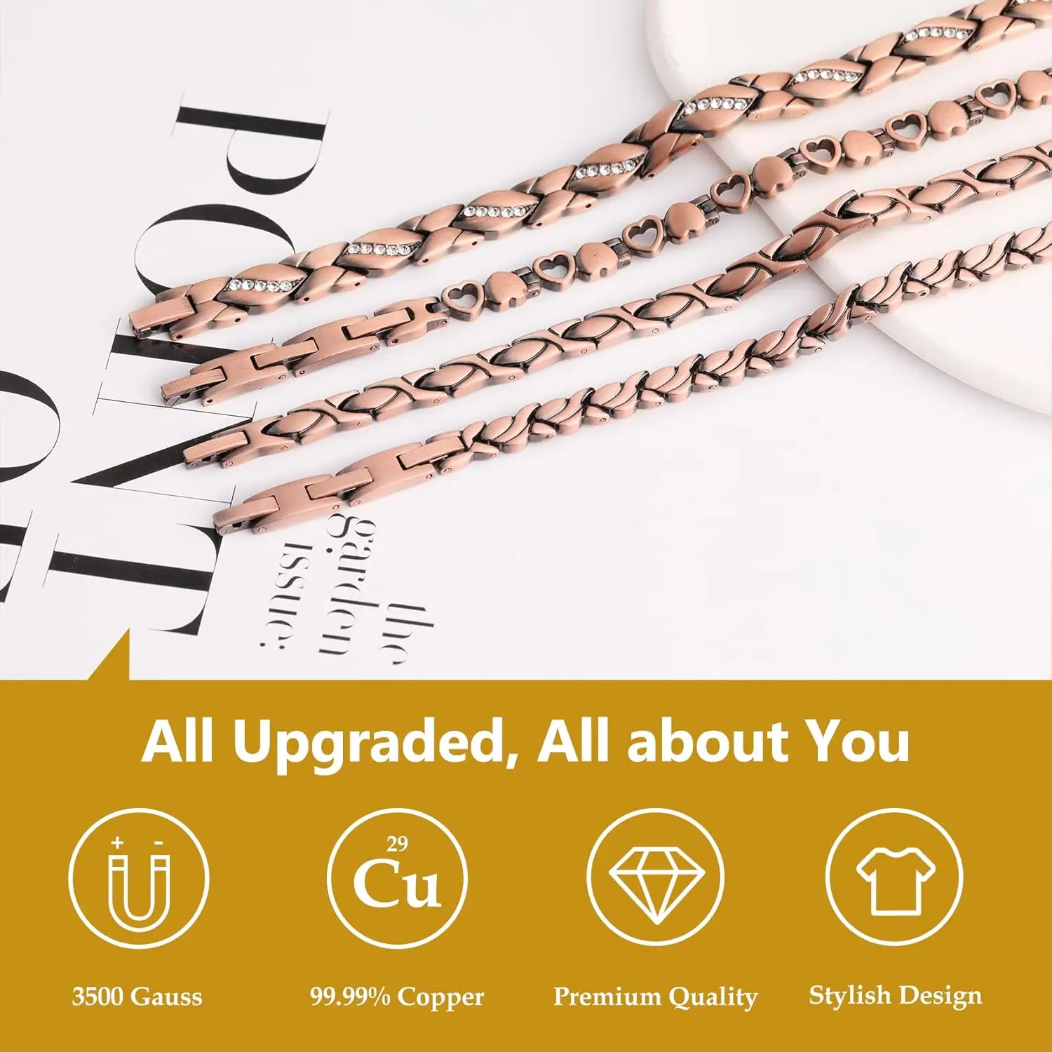Pulseira magnética de cobre pu - Health Wellness Bracelet avaliação e preço